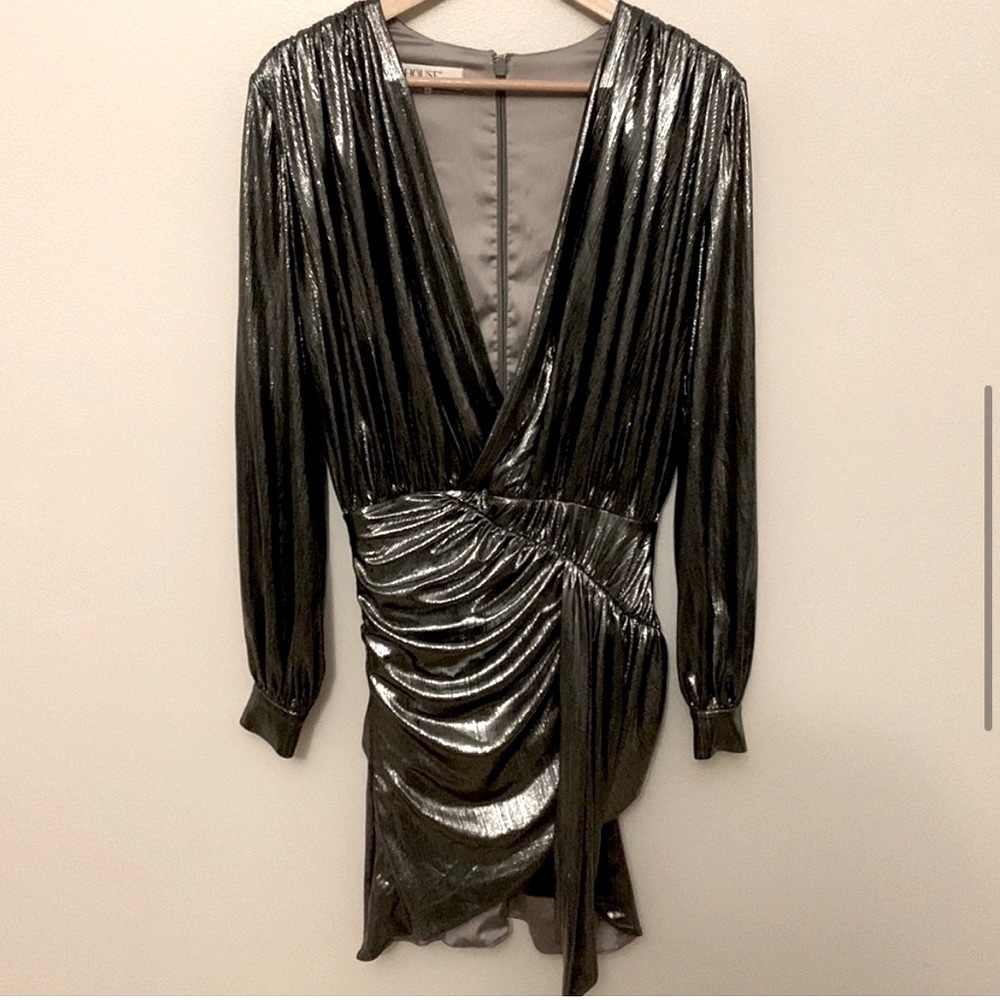 🔥 House of CB Silver Metallic Mini Dress US L - Picture 2 of 11